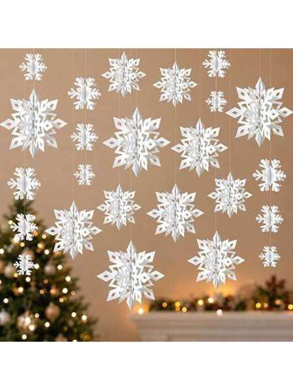 New 24 Pc Christmas Snowflake Hanging Decorations White Silver Party Decor